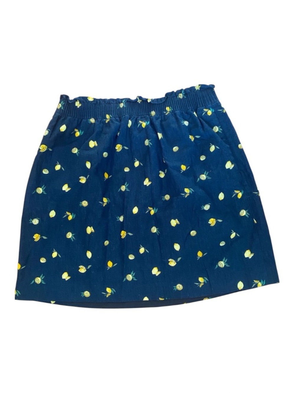 J.Crew Factory Lemon Print Linen Blend Mini Skirt Pockets Coastal Preppy 10